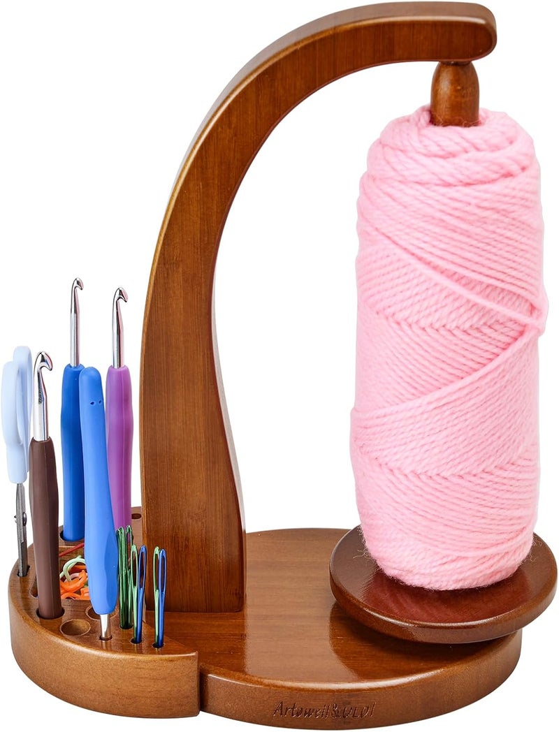 ULOI Crochet Yarn Holder - Upgrade with Crochet Accessories Storage Attachment, Magnetic Wooden Yarn Storage for Knitting Accessories, Perfect for Crocheting and Knitting Projects, Walnut Finish - Image 1
